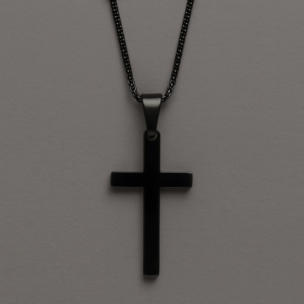 Large Black Stainless Steel Cross Necklace for Men