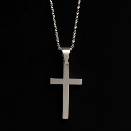 Men's Large Stainless Steel Cross Necklace