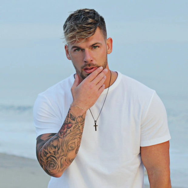 Large Black Stainless Steel Cross Necklace for Men