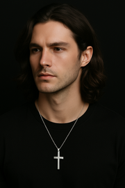 Men's Large Stainless Steel Cross Necklace