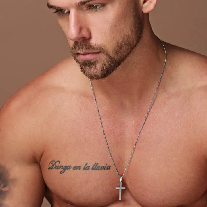 Men's Large Stainless Steel Cross Necklace