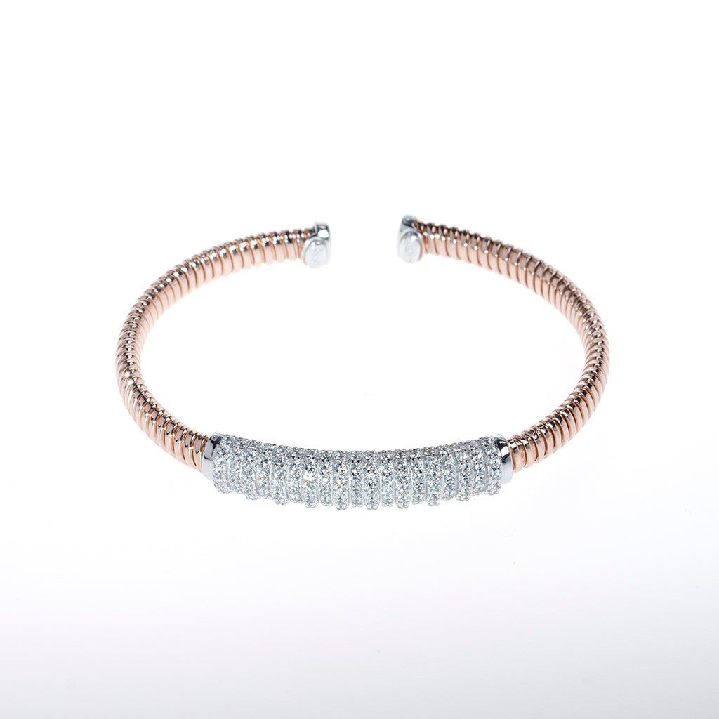 Sterling Silver Rose Gold Bracelet with Clear CZ Strip