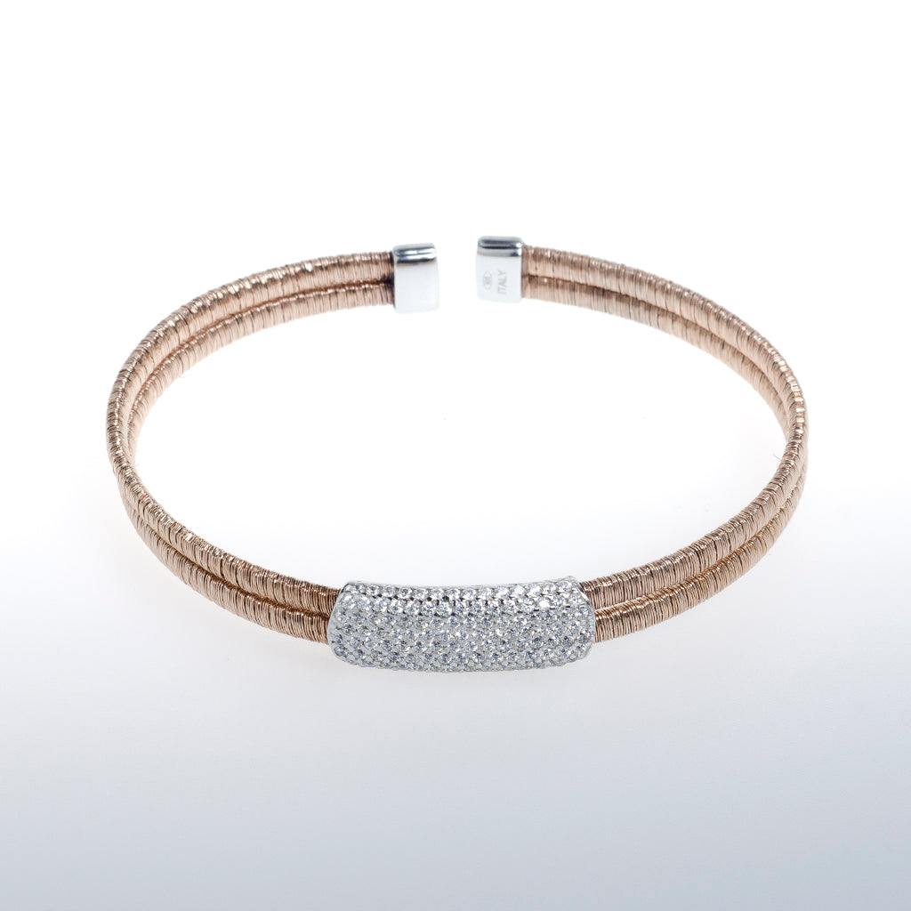 Sterling Silver Rose Gold Bracelet with Clear CZ Crystal Strip