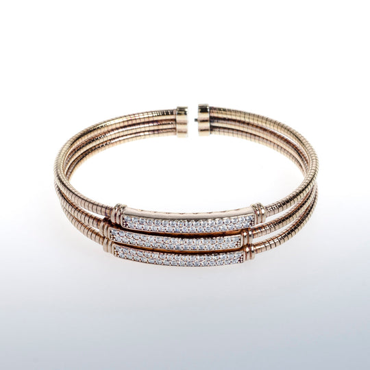 Sterling Silver Rose Gold Bracelet with 3 Clear CZ Crystal Bars