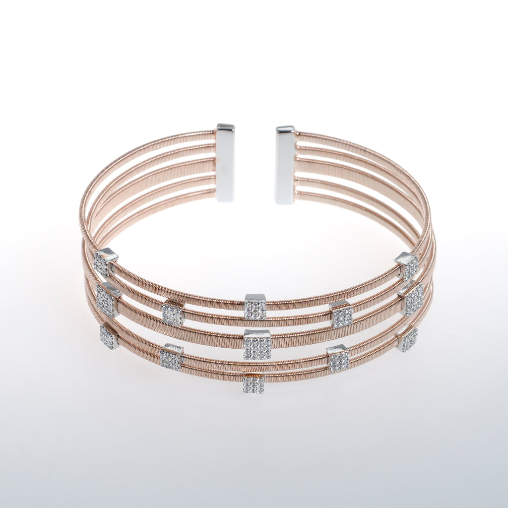 Sterling Silver Rose Gold Bracelet with 5 Bars of CZ Crystal Stones
