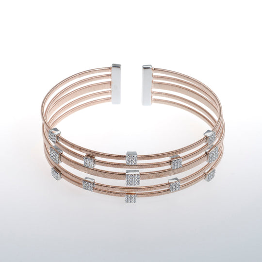 Sterling Silver Rose Gold Bracelet with 5 Bars of CZ Crystal Stones