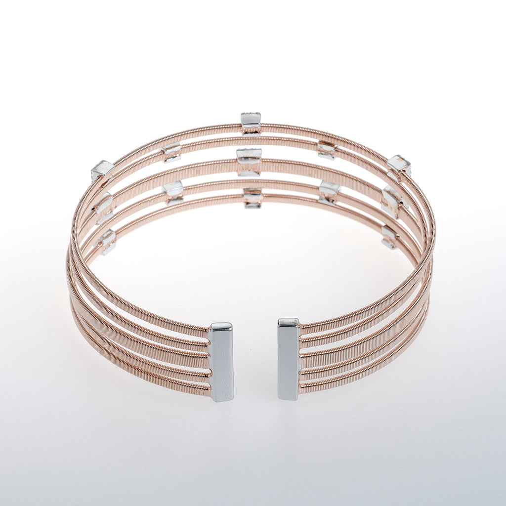 Sterling Silver Rose Gold Bracelet with 5 Bars of CZ Crystal Stones