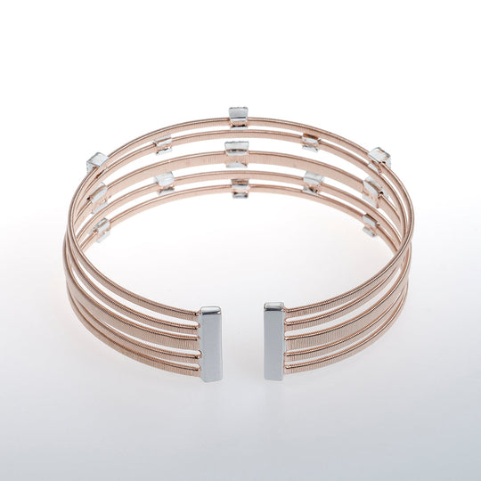 Sterling Silver Rose Gold Bracelet with 5 Bars of CZ Crystal Stones