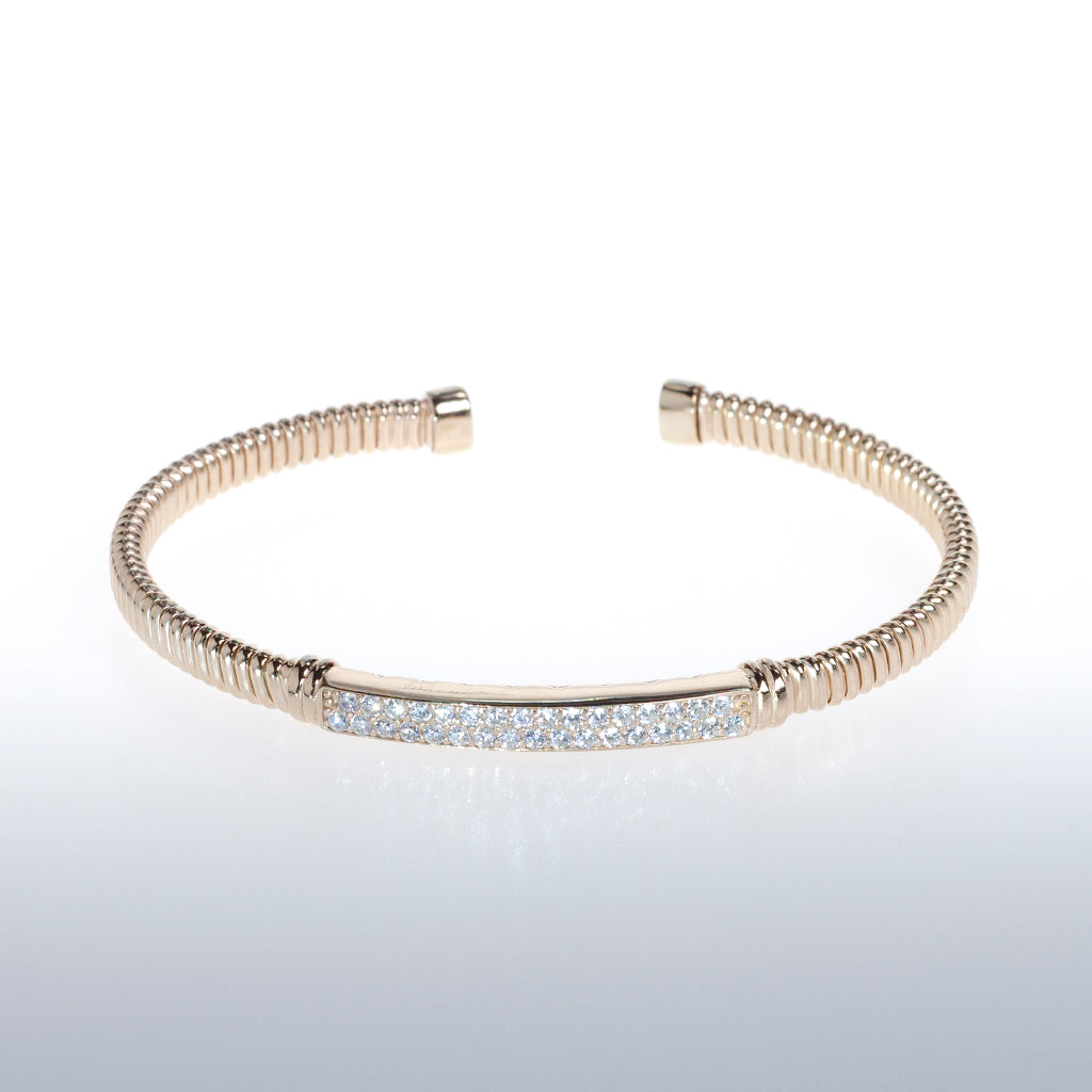 Sterling Silver Rose Gold Bracelet with Clear CZ Crystal Bar