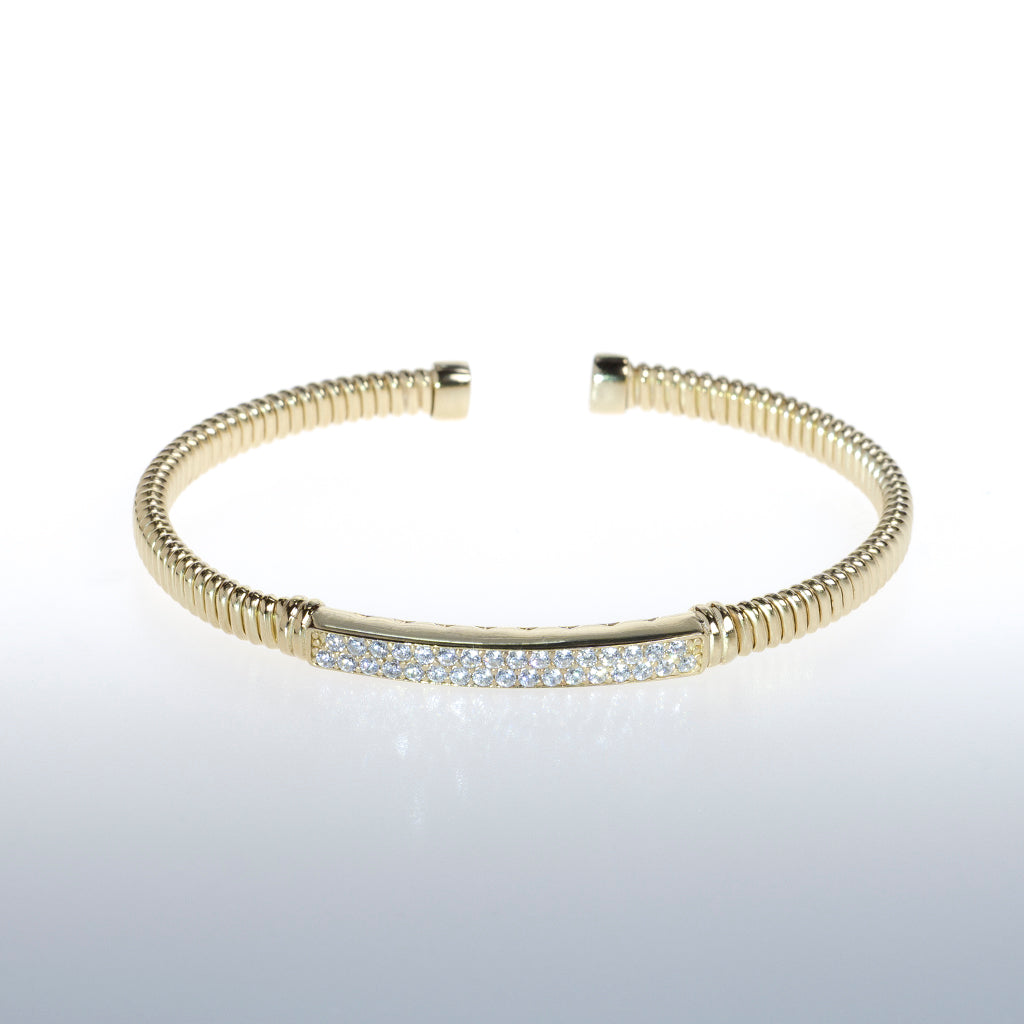 Sterling Silver Gold Bracelet with Clear CZ Crystal Bar