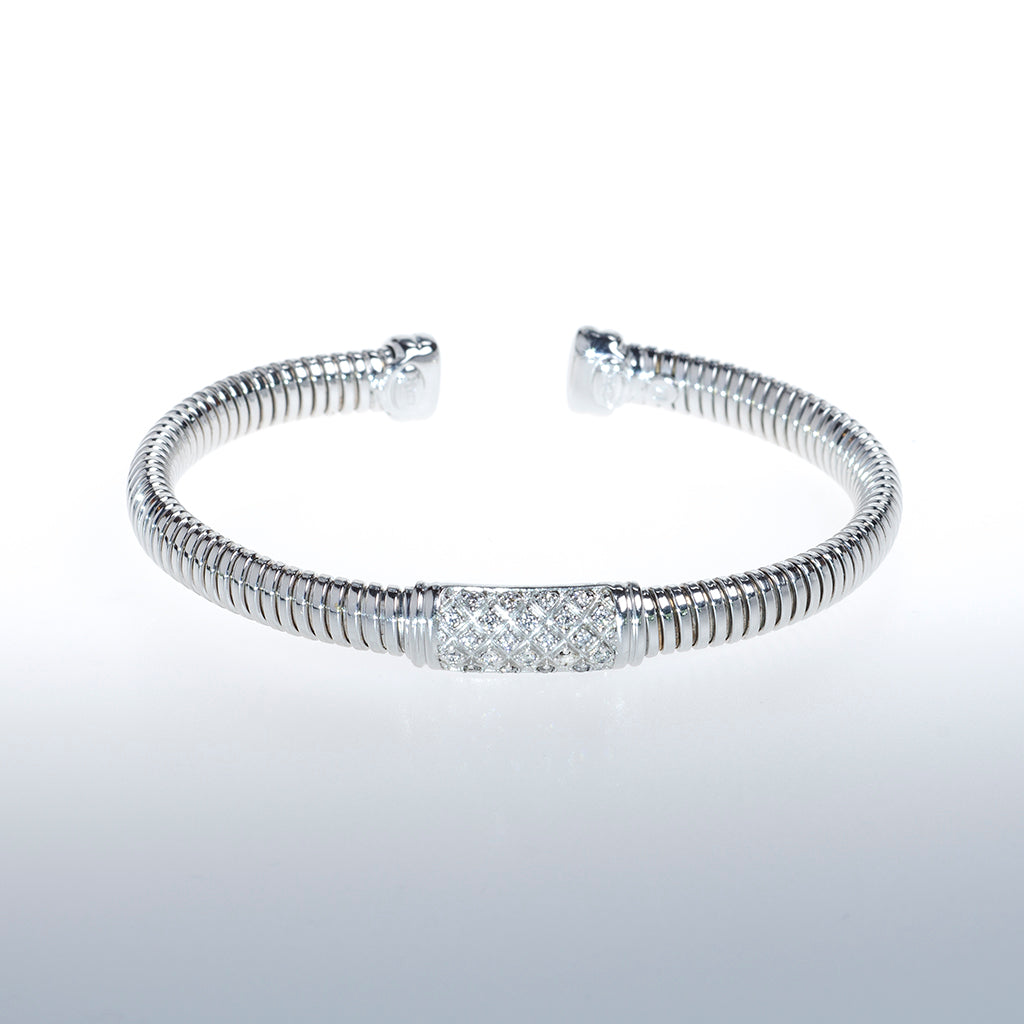 Sterling Silver Bracelet with Rose Gold and Clear CZ Crystal Bar