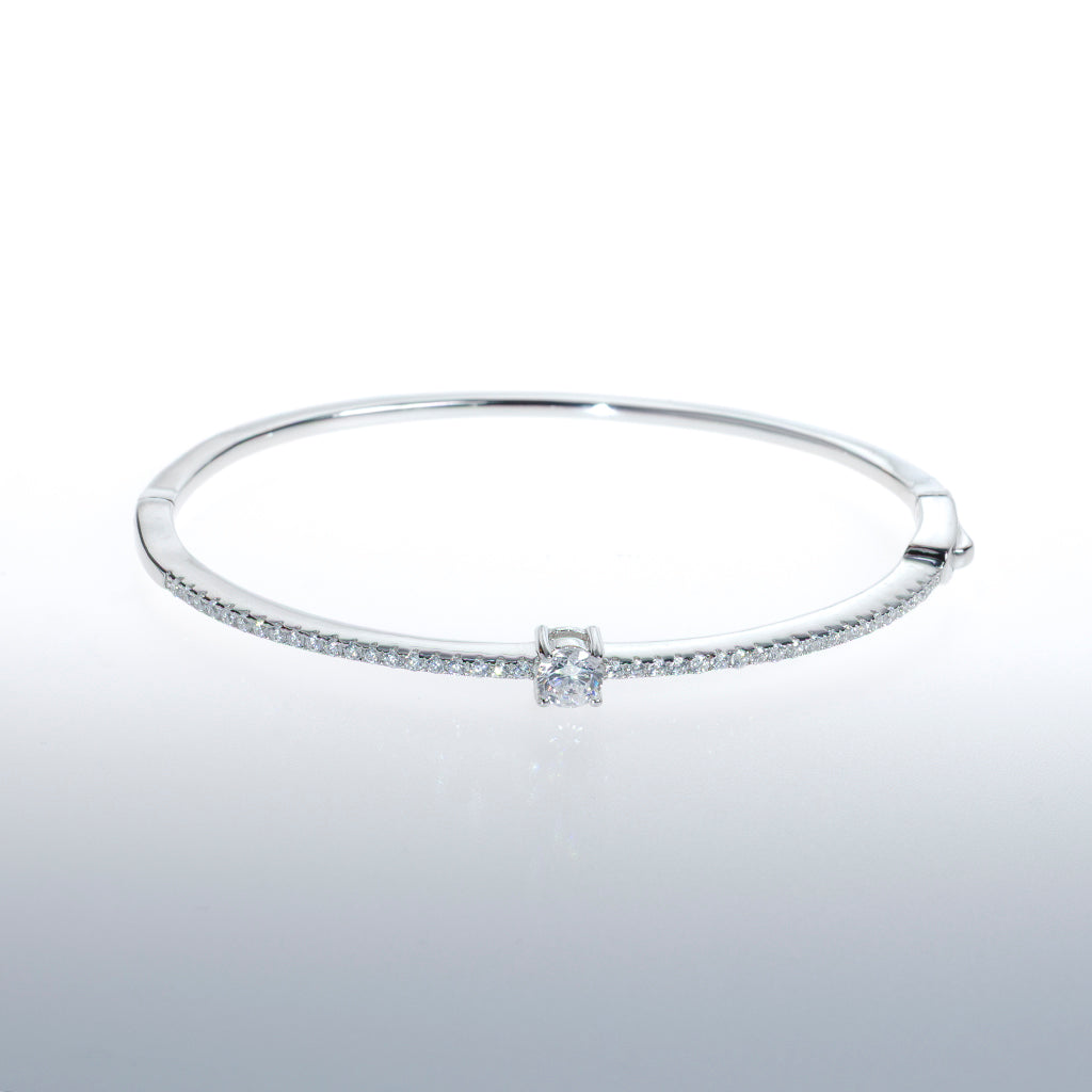 Sterling Silver Bracelet with Single CZ Crystal and Small Crystals Along Top of Bracelet