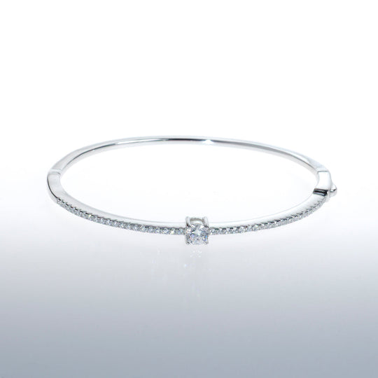 Sterling Silver Bracelet with Single CZ Crystal and Small Crystals Along Top of Bracelet
