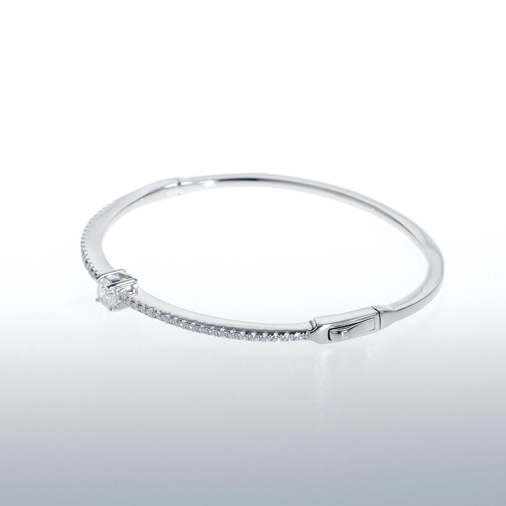 Sterling Silver Bracelet with Single CZ Crystal and Small Crystals Along Top of Bracelet