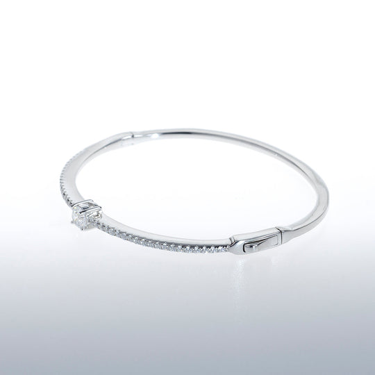 Sterling Silver Bracelet with Single CZ Crystal and Small Crystals Along Top of Bracelet