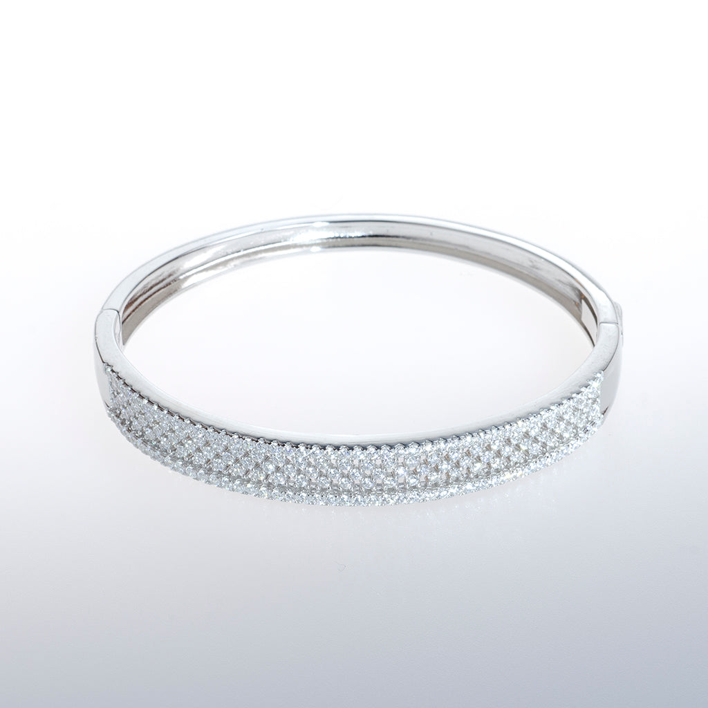 Sterling Silver Bracelet with Clear CZ Crystal Bar lined with Black CZ Crystals