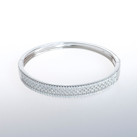 Sterling Silver Bracelet with Clear CZ Crystal Bar lined with Black CZ Crystals