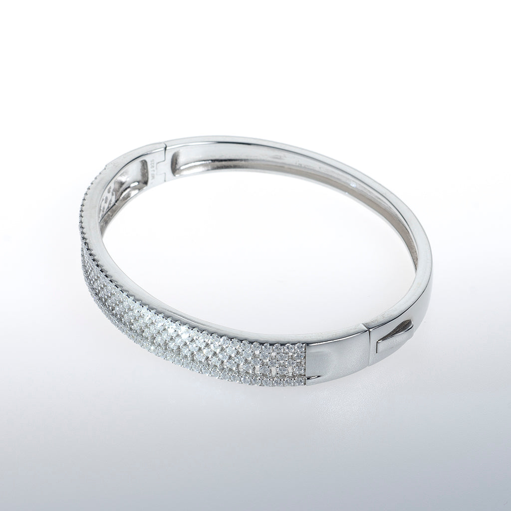 Sterling Silver Bracelet with Clear CZ Crystal Bar lined with Black CZ Crystals