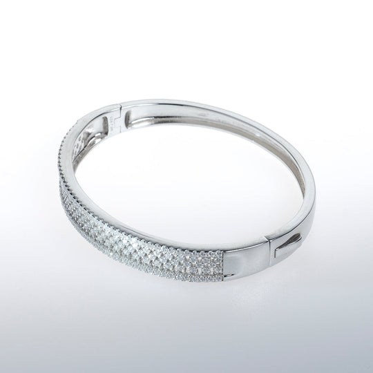 Sterling Silver Bracelet with Clear CZ Crystal Bar lined with Black CZ Crystals