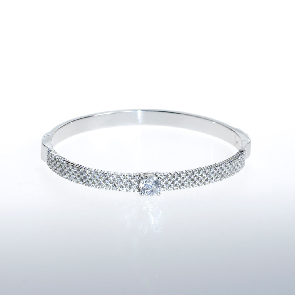 Sterling Silver Bracelet with Single CZ Crystal and Small Crystals Along Top of Bracelet