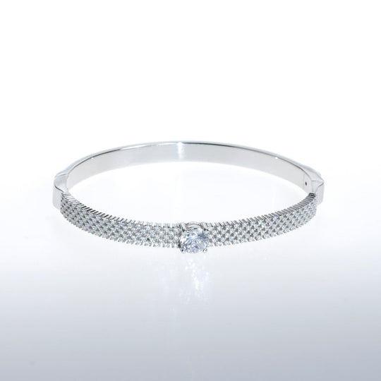 Sterling Silver Bracelet with Single CZ Crystal and Small Crystals Along Top of Bracelet