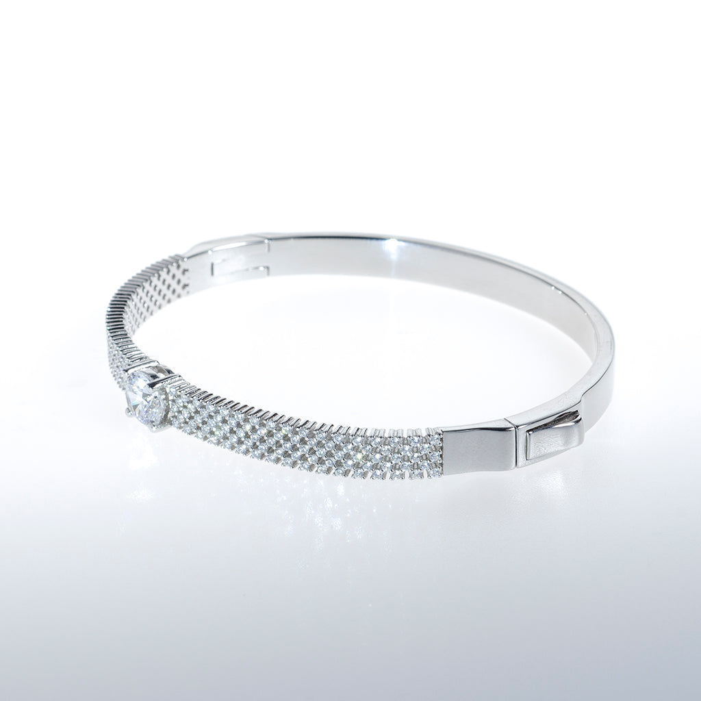 Sterling Silver Bracelet with Single CZ Crystal and Small Crystals Along Top of Bracelet