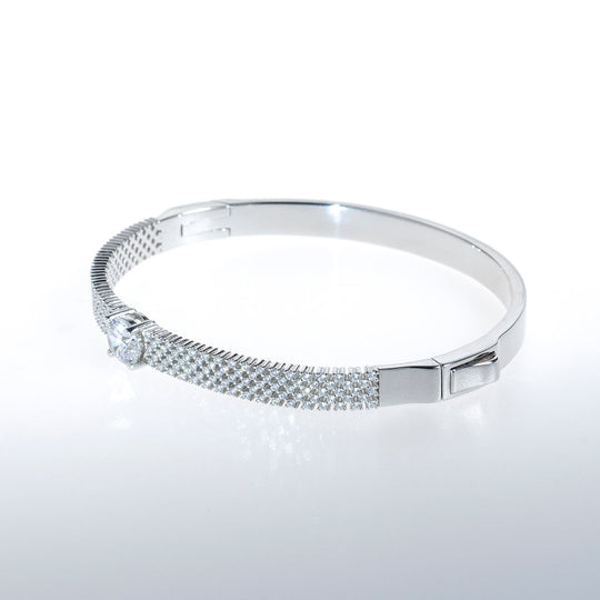 Sterling Silver Bracelet with Single CZ Crystal and Small Crystals Along Top of Bracelet