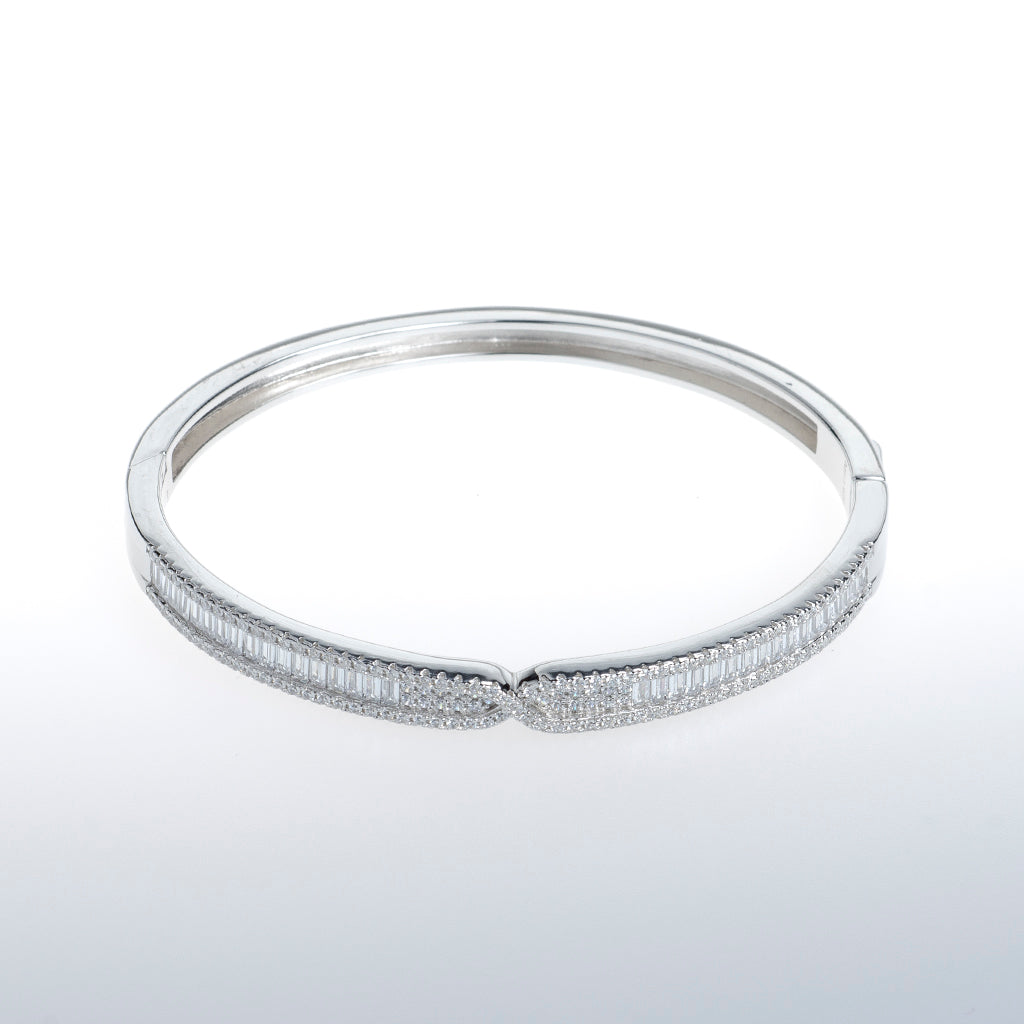 Sterling Silver Bracelet with Clear Cubic Zirconium Crystal Bow Strip