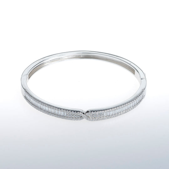 Sterling Silver Bracelet with Clear Cubic Zirconium Crystal Bow Strip