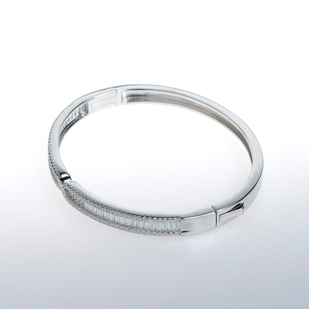 Sterling Silver Bracelet with Clear Cubic Zirconium Crystal Bow Strip