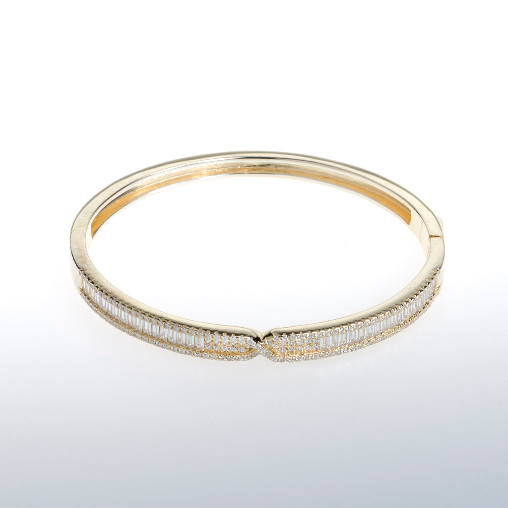 Gold Bracelet with Clear CZ Crystal Ribbon Design