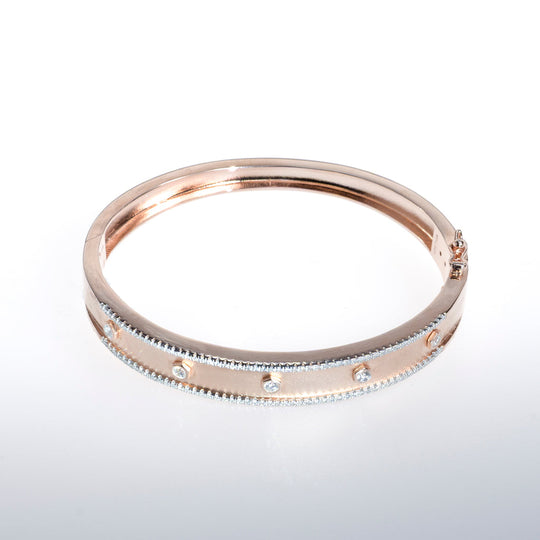 Rose Gold Bracelet with Clear CZ Crystals Lined on Edge of Both Sides and Down Middle