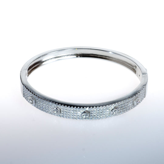 Sterling Silver Bracelet with Clear CZ Crystals Round Circles