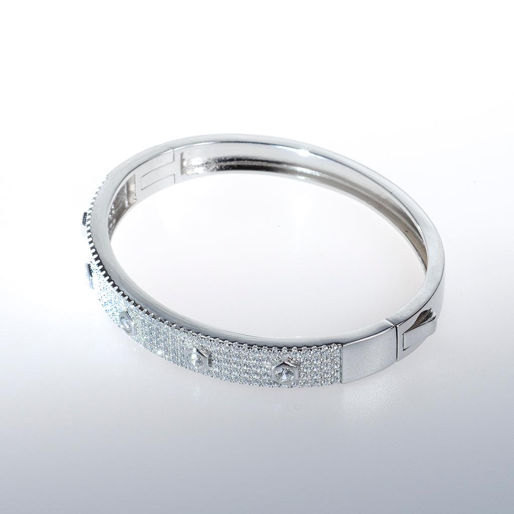 Sterling Silver Bracelet with Clear CZ Crystals Round Circles