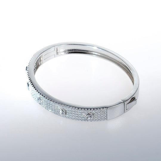 Sterling Silver Bracelet with Clear CZ Crystals Round Circles