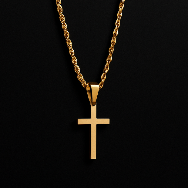 Men's 14k Gold Cross – Rope Chain Necklace