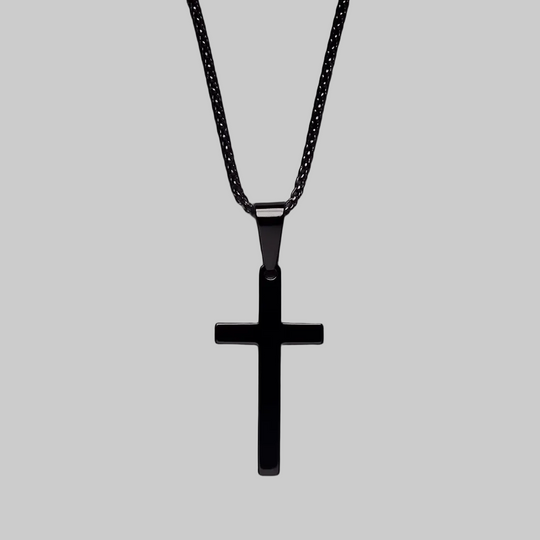 Medium Black Stainless Steel Cross Necklace For Men
