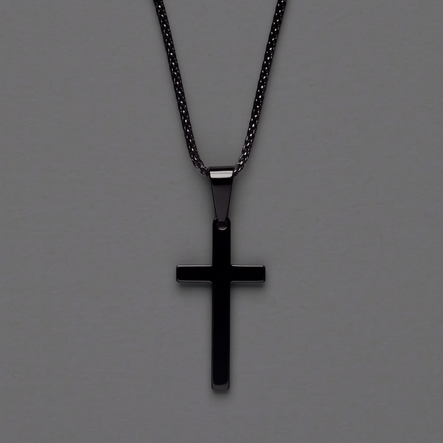Medium Black Stainless Steel Cross Necklace For Men
