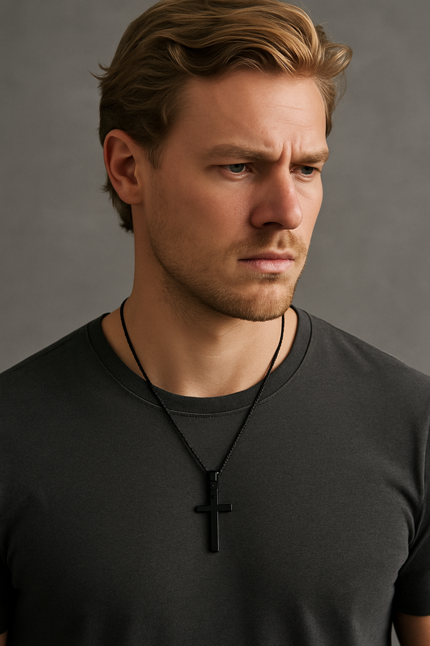 Medium Black Stainless Steel Cross Necklace For Men