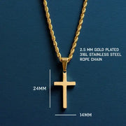 Men's 14k Gold Cross – Rope Chain Necklace