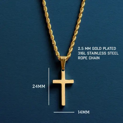 Men's 14k Gold Cross – Rope Chain Necklace
