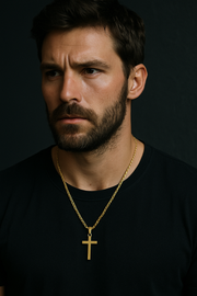 Men's 14k Gold Cross – Rope Chain Necklace