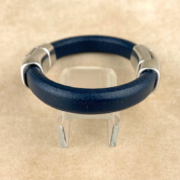 Dark Navy Men's Unisex Cobo Bracelet with <strong> Double</strong> Antique Silver Clasps