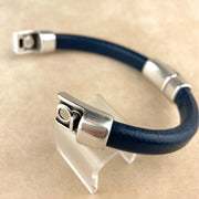 Dark Navy Men's Unisex Cobo Bracelet with <strong> Double</strong> Antique Silver Clasps