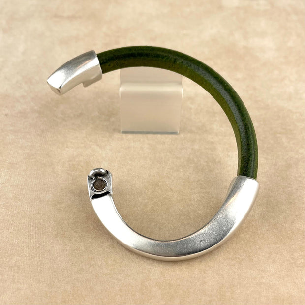 Distressed Grass Green Unisex Arena Bracelet with  <strong>Single</strong>  Antique Silver Clasp