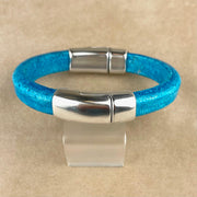Distressed Turquoise Unisex Cobo Bracelet with <strong> Double</strong> Antique Silver Clasps