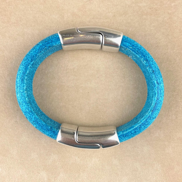 Distressed Turquoise Unisex Cobo Bracelet with <strong> Double</strong> Antique Silver Clasps