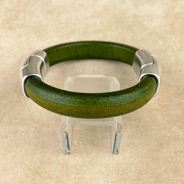 Distressed Grass Green Unisex Cobo Bracelet with <strong> Double</strong> Antique Silver Clasps