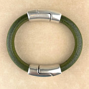 Distressed Grass Green Unisex Cobo Bracelet with <strong> Double</strong> Antique Silver Clasps