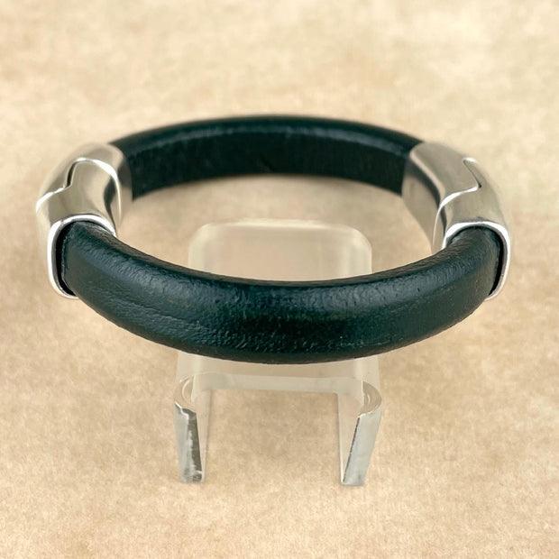 Midnight Green Unisex Cobo Bracelet with <strong> Double</strong> Antique Silver Clasps